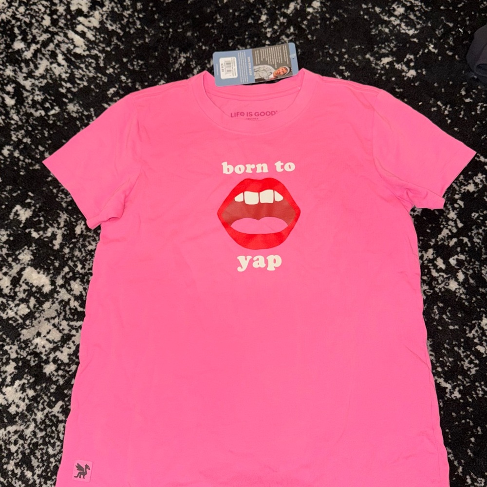 Life Is Good Women’s “Born to Yap" Pink Graphic Tee